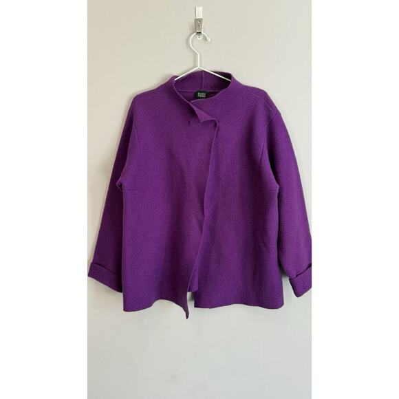 Eileen Fisher Womens Purple Wool Coat Cape Open Front Cuff Sleeves Size S 1796 - Picture 1 of 10
